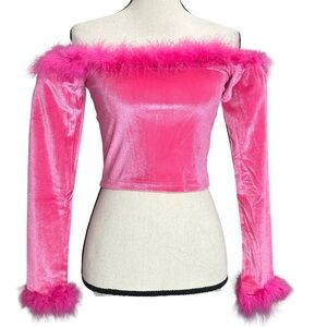 Sugar Thrillz Crop Top S M L Filthy Femme Pink Velvet Feathers